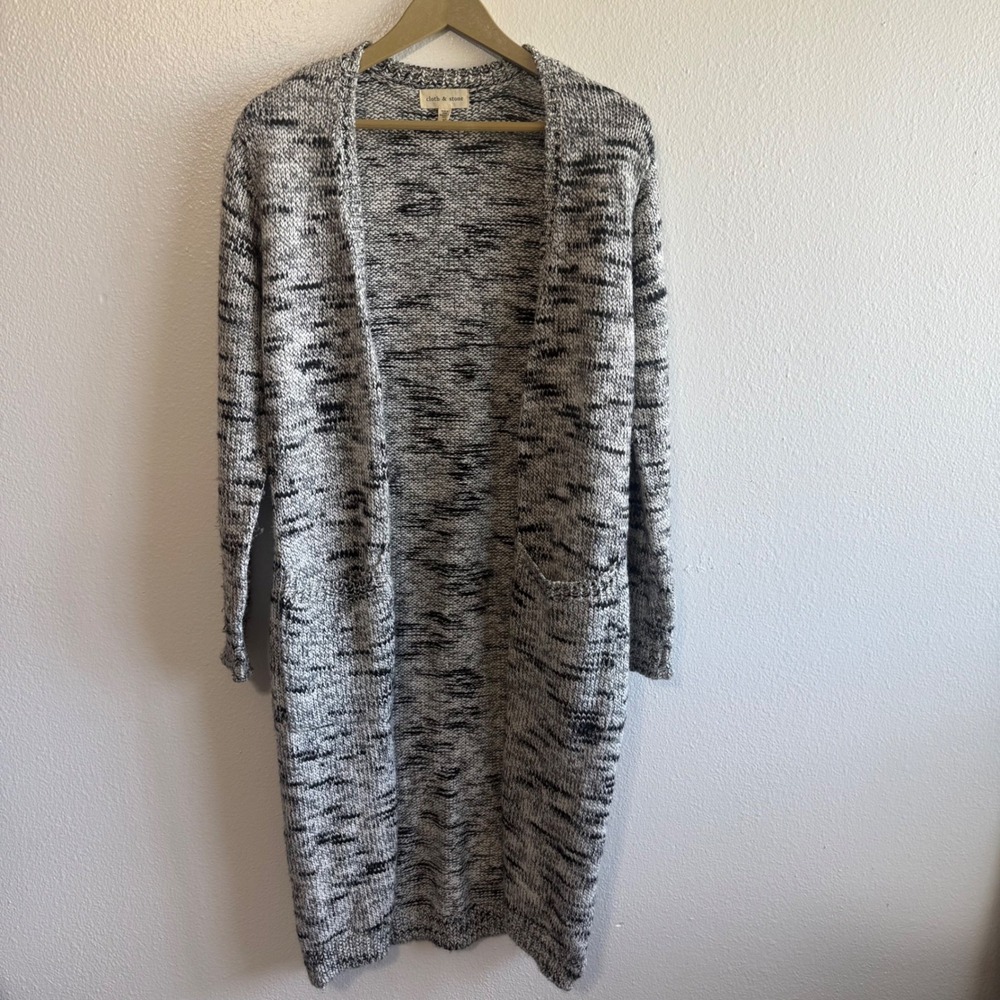 Cloth & Stone Size Medium Black White Open Front Duster Cardigan Relaxed Knit